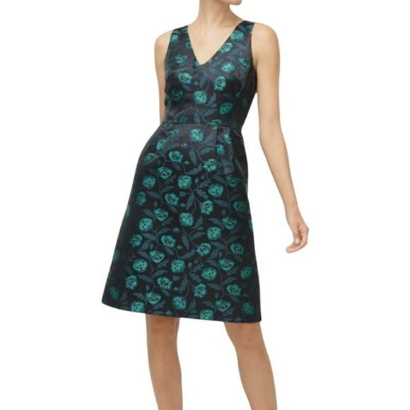 J. Crew Cocktail Knee Length Dress Floral Jacquard Sleeveless Green Womens 2 - Picture 1 of 10